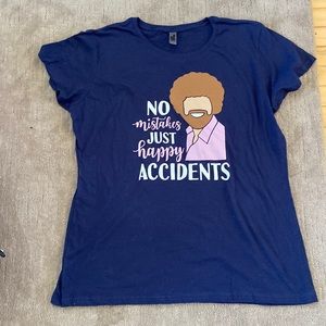 Bob Ross No Mistakes Just Happy Accidents Graphics T-shirt ladies 2XL navy blue
